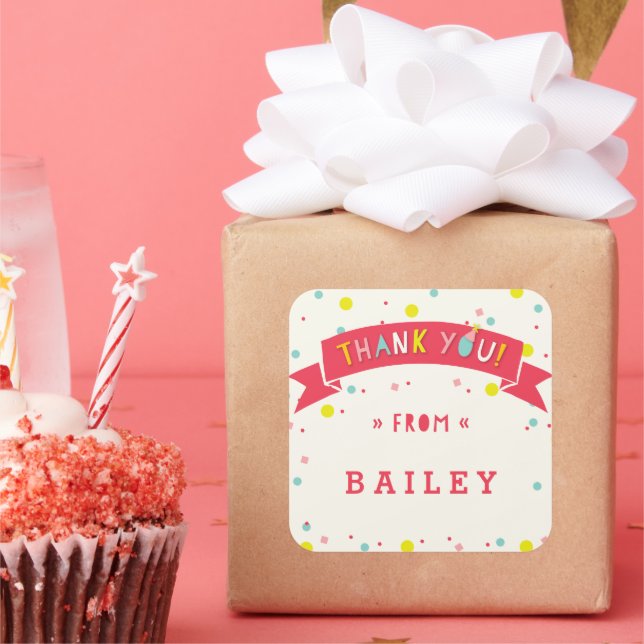 Adesivo Quadrado Oh Que Divertido Aniversário De Confetti Obrigado, (Festa)