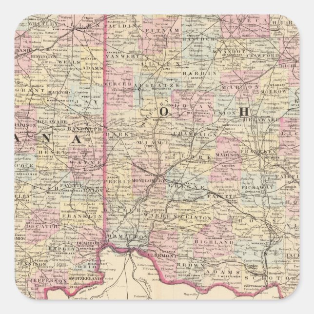 Adesivo Quadrado Ohio, Indiana (Frente)