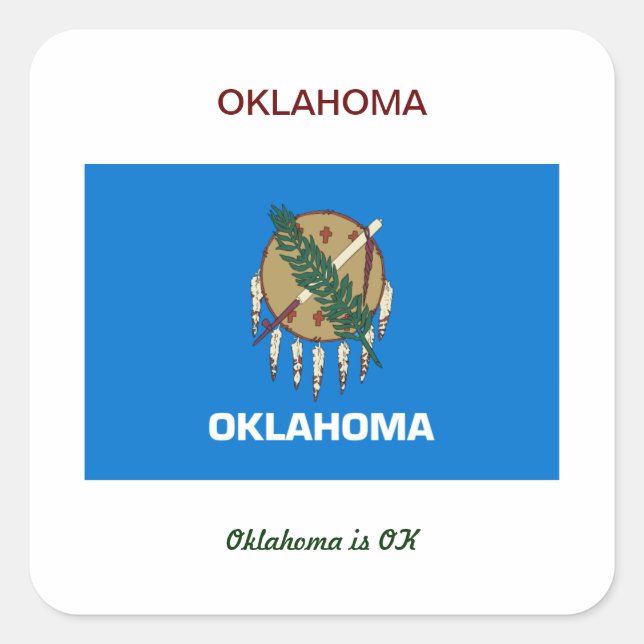 Adesivo Quadrado Oklahoma Flag e Slogan (Frente)
