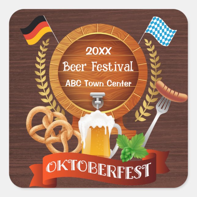 Adesivo Quadrado Oktoberfest Beer Barrel (Frente)