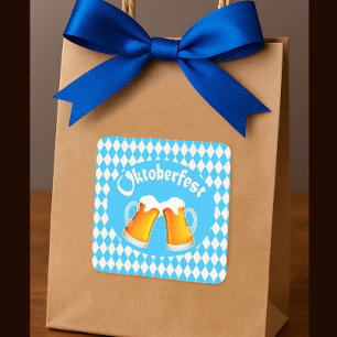 Adesivo Quadrado Oktoberfest Beer Mugs & Bavarian Patterker Sticker