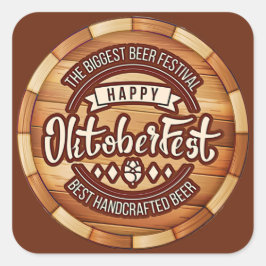 Adesivo Quadrado Oktoberfest Festival Brown Wooden Beer Barrel