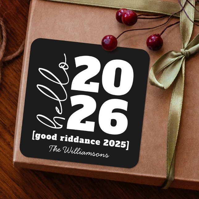 Adesivo Quadrado Olá, Ano Novo Negrito Branco Branco, Nome do Ano P (Criador carregado)