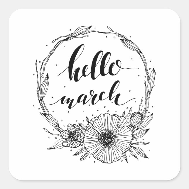 Adesivo Quadrado Olá, Arte da Linha Marcha (Frente)