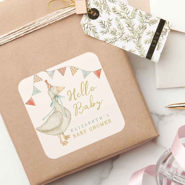 Adesivo Quadrado Olá, Chá de fraldas de Pato (Criador carregado)