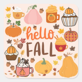 Adesivo Quadrado Olá Fall Pumpkins