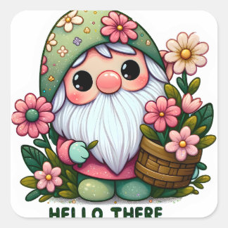 Adesivo Quadrado Olá, Gnome Sticker: Um Amigo