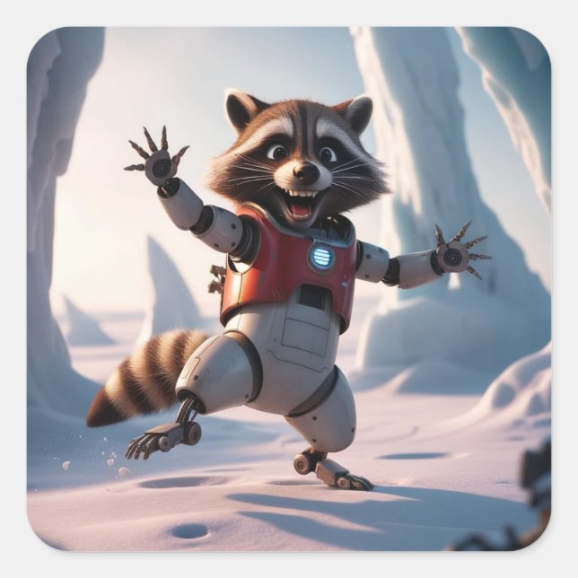 Adesivo Quadrado Olá, Olá Raccon (Frente)