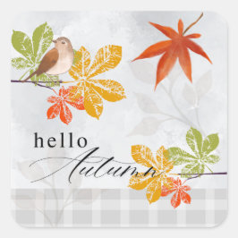 Adesivo Quadrado Olá outono com aves e folhas de outono