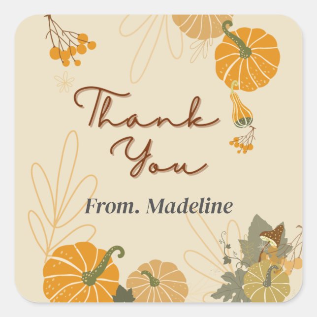 Adesivo Quadrado Olá outono obrigado de outono personalizado (Frente)