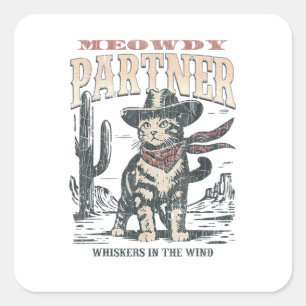 Adesivo Quadrado Olá Parceiro Gato Caubói