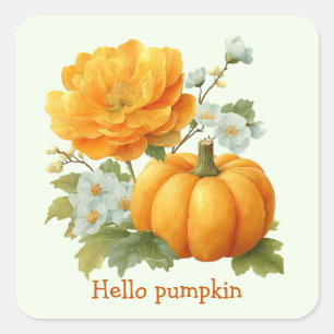 Adesivo Quadrado Olá Pumpkin Floral Halloween Design