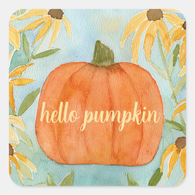 Adesivo Quadrado Olá Pumpkin Stickers Autumn Watercolor (Frente)
