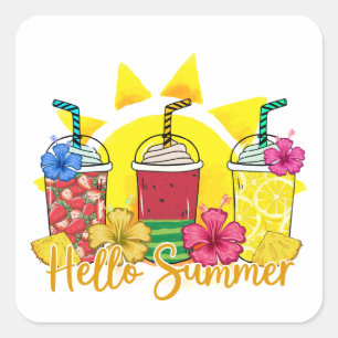 Adesivo Quadrado Olá Summer Vibrant Tropical Fruta Smoothie