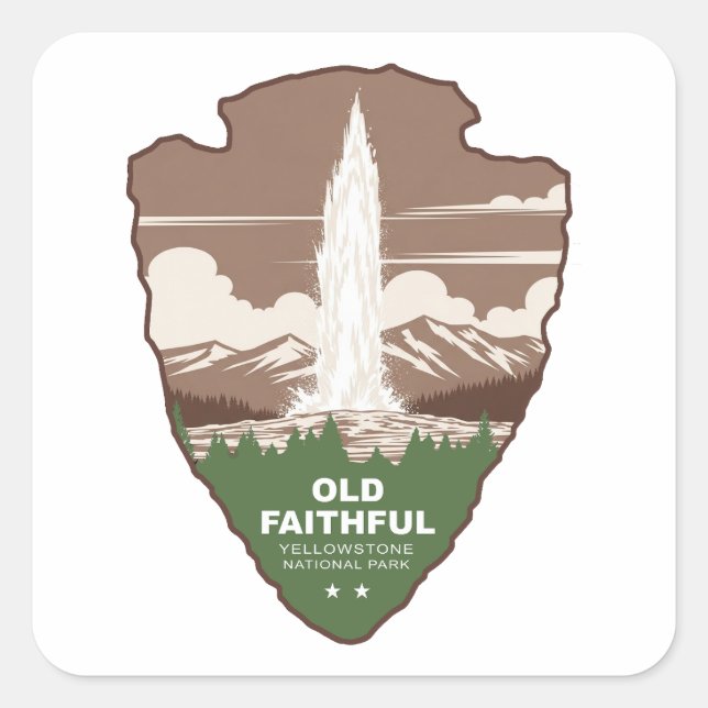 Adesivo Quadrado Old Faithful Yellowstone National Park Arrowhead (Frente)