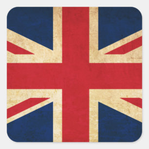 Adesivo Quadrado Old Vintage Grunge Reino Unido Flag Union Jack