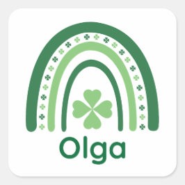 Adesivo Quadrado Olga Nome Clover Boho Rainbow