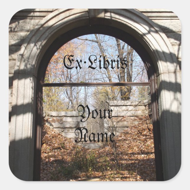 Adesivo Quadrado Olhando através da placa de ruína (Frente)