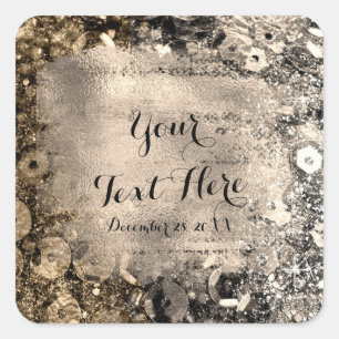 Adesivo Quadrado Olhar Brilho de Luxo em Folha de Faux Prata e Ouro