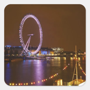 Adesivo Quadrado Olho de Londres, Rio Tâmisa e luzes de