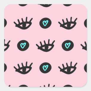 Adesivo Quadrado Olhos Corações Sem Olhos.