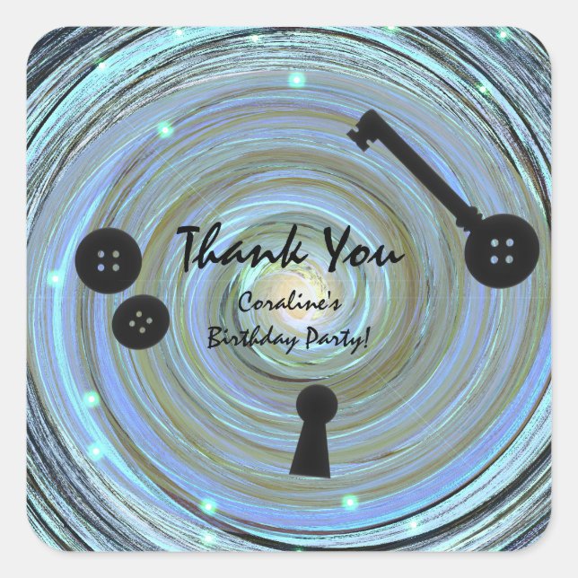 Adesivo Quadrado Olhos de Botão & Chave de Esqueleto Festa de Outro (Frente)