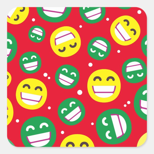 Adesivo Quadrado Olhos Que Sorriem Olhos Que Emojis Vermelho Verde  (Frente)
