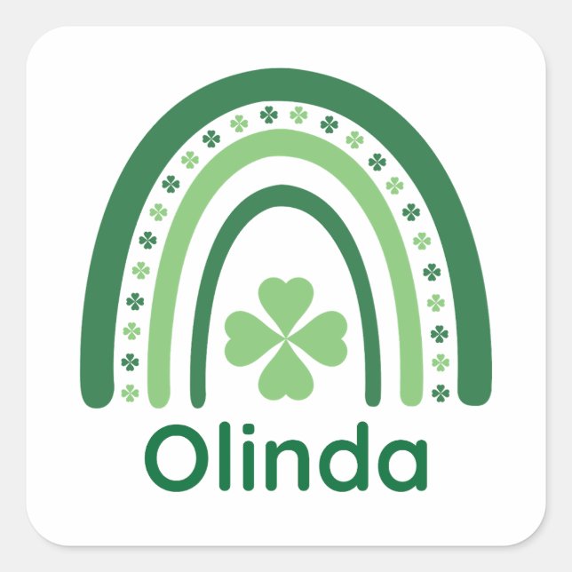 Adesivo Quadrado Olinda Name Clover Boho Rainbow (Frente)