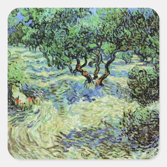 Adesivo Quadrado Olive Grove de Vincent van Gogh (Frente)