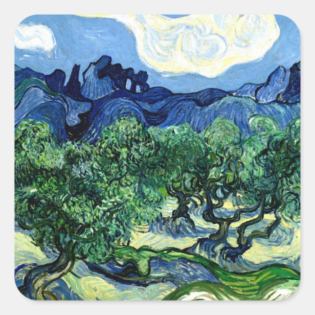 Adesivo Quadrado Oliveiras com paisagem alpilles arte Van Gogh (Frente)