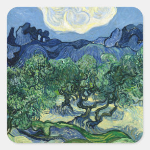 Adesivo Quadrado Oliveiras Paisagem Montanhosa de Vincent Van Gogh