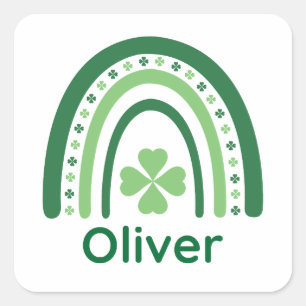 Adesivo Quadrado Oliver Name Clover Boho Rainbow
