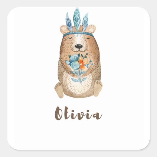 Adesivo Quadrado Olivia Boho Bear (Frente)