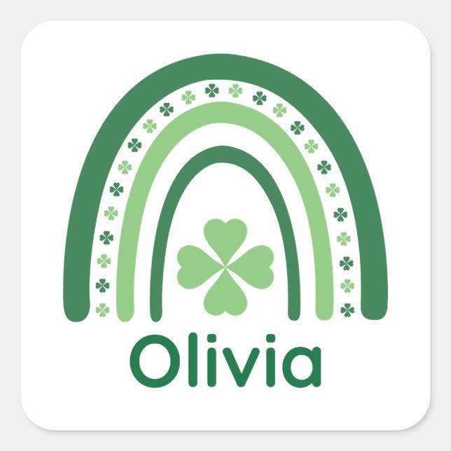 Adesivo Quadrado Olivia Nome Clover Boho Rainbow (Frente)