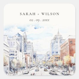 Adesivo Quadrado Omaha Nebraska Watercolor Landscape Wedding