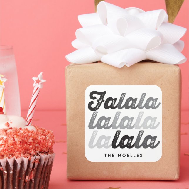 Adesivo Quadrado Ombre Cinza Falalalala Bold Script Férias Modernas (Festa)