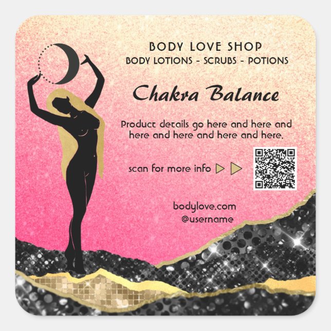 Adesivo Quadrado *~* Ombre Peach Deusa Rosa Intenção Ortográfica AP (Frente)