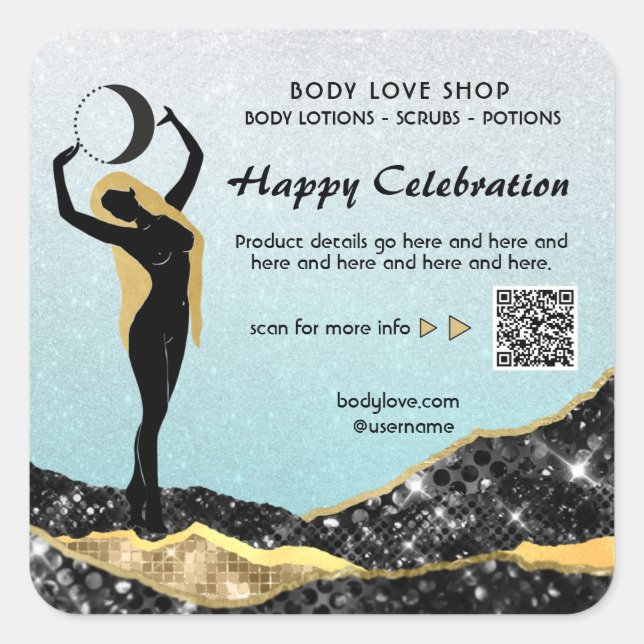 Adesivo Quadrado *~* Ombre Turquoise Goddess Intenção Ortográfica A (Frente)