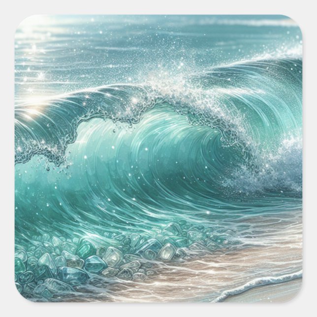 Adesivo Quadrado Onda Azul bonito com Faíscas (Frente)