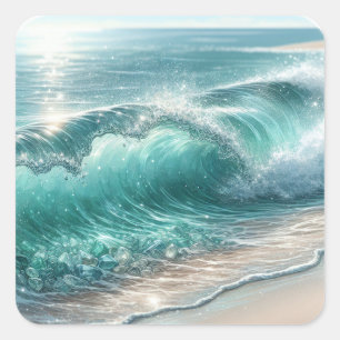 Adesivo Quadrado Onda Azul bonito com Faíscas