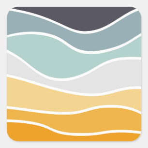 Adesivo Quadrado Ondas coloridas do estilo retrô de verão