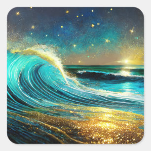 Adesivo Quadrado Ondas Divergentes do Oceano Glittering