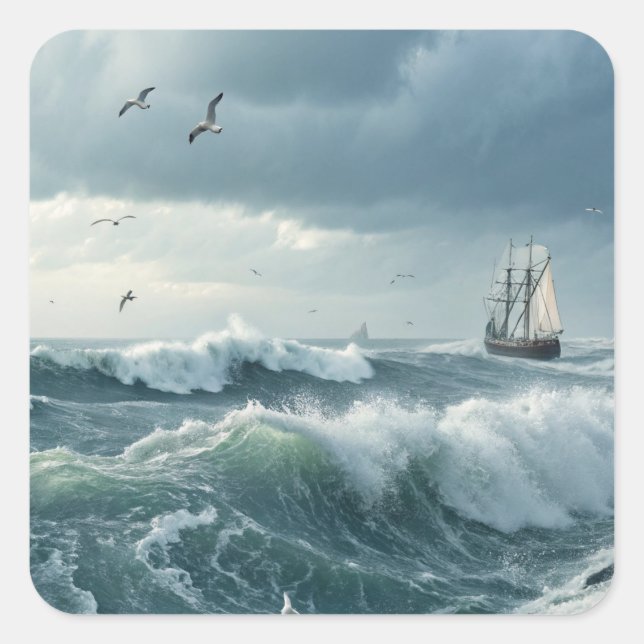 Adesivo Quadrado Ondas do Oceano (Frente)