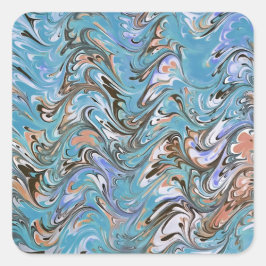 Adesivo Quadrado Ondas Em Abstrato De Arte Azul Acrílica