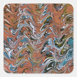 Adesivo Quadrado Ondas em Abstrato de Arte Vermelha e Azul em Acrír