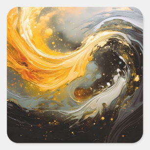 Adesivo Quadrado Ondas Modernas de Mármore Abstrato Dourado