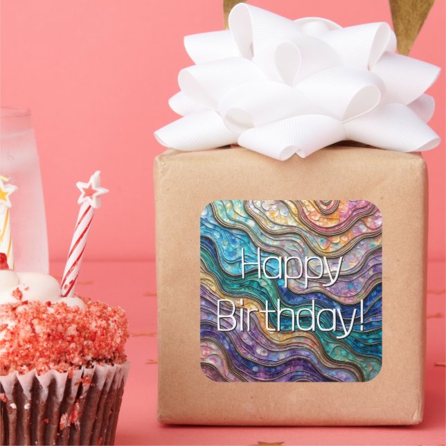 Adesivo Quadrado Ondas onduladas de Abalone coloridas (Festa)