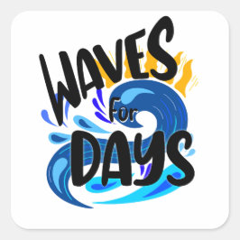 Adesivo Quadrado Ondas Para Dias, Vida Praia, Ilustração Oceânica