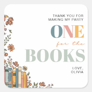 Adesivo Quadrado One For The Books Birthday Thank You Favor Tag