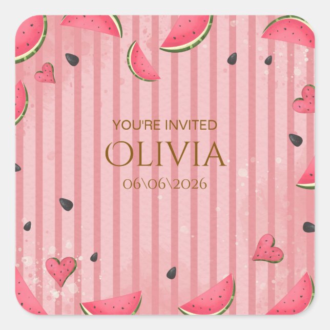 Adesivo Quadrado One in a Melon Watermelon First Birthday Invitatio (Frente)